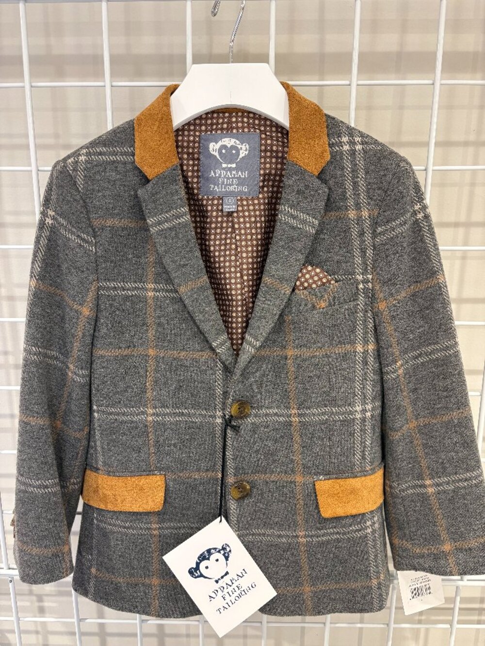 Appaman Plaid Blazer Jacket Grey Brown Boys Size 6 New With Tags